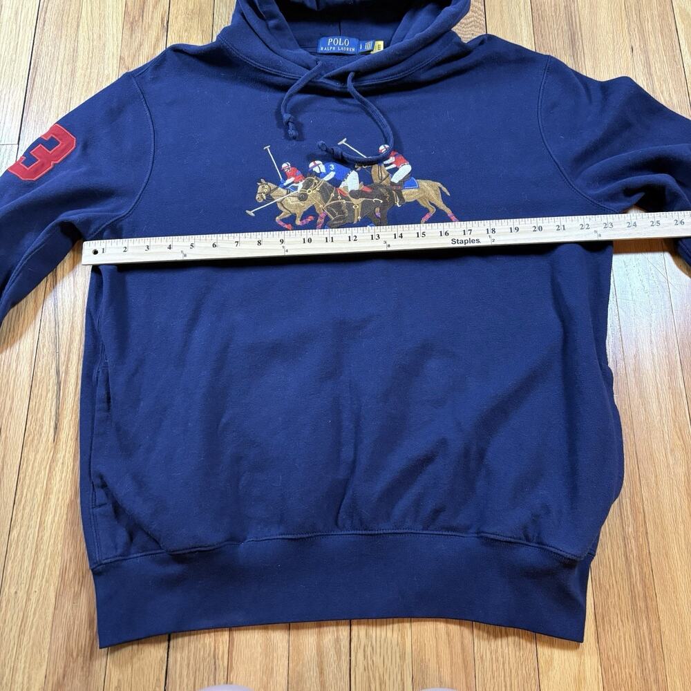 Polo Ralph Lauren Men L Navy Triple Pony Player Fleece Sweatshirt Hoodie Sweater - Picture 7 of 15
